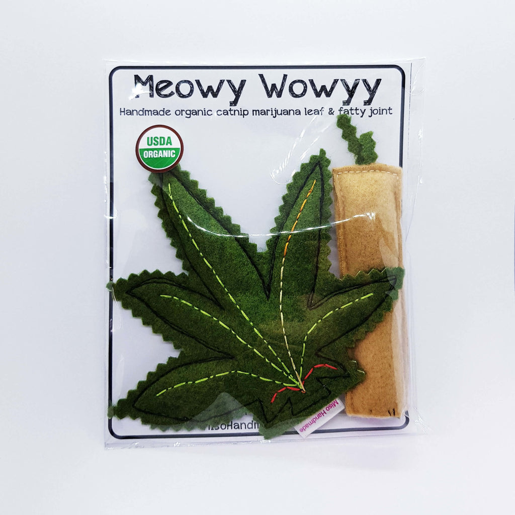 Organic Catnip Toys - Felt Leaf & Fatty Joint - Miso Handmade