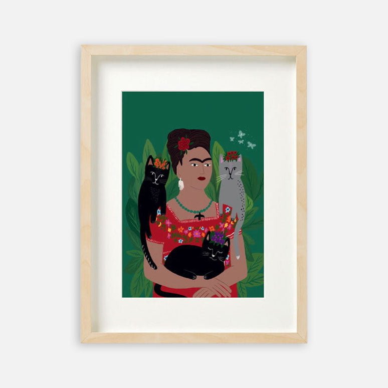 Cat Art Print - Frida & Her Catlos - Vevoke