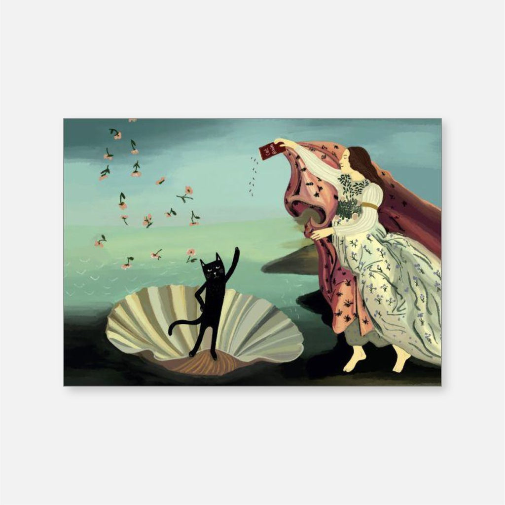 Cat Greeting Card - Botticatli Birth Of Venus - Vevoke