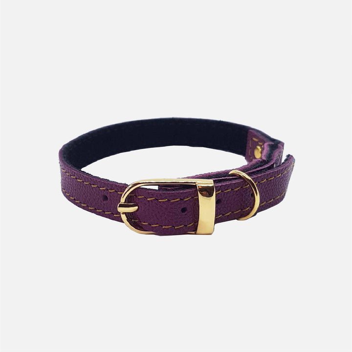 Leather Cat Collar - Caviar Grain Plum - Fang & Fur