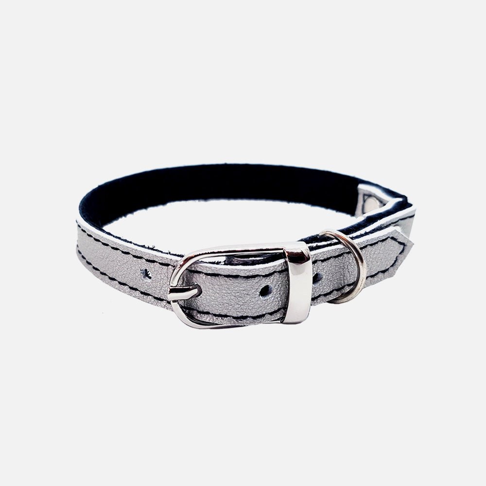 Leather Cat Collar - Glam Silver - Fang & Fur