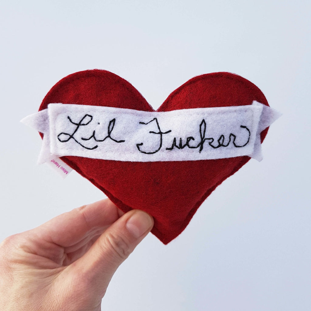 Organic Catnip Toy - Lil Fucker Felt Heart - Miso Handmade