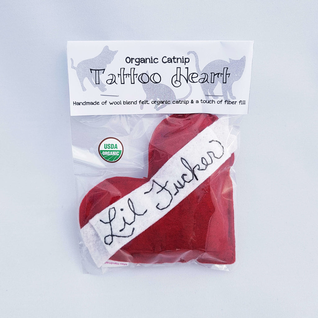 Organic Catnip Toy - Lil Fucker Felt Heart - Miso Handmade